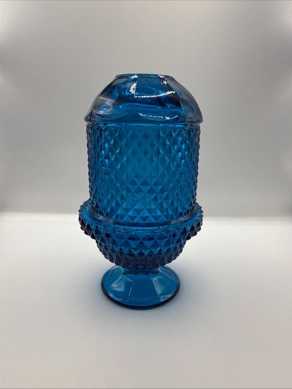 Vintage Viking Diamond Point Cobalt Blue Blunique Fairy Lamp (MINT)